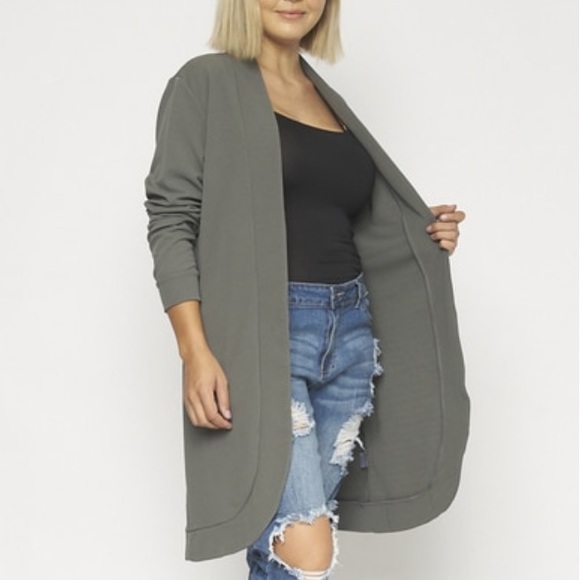 NEW 3X Green Gray Long Stretch Cardigan Jacket - Picture 2 of 9